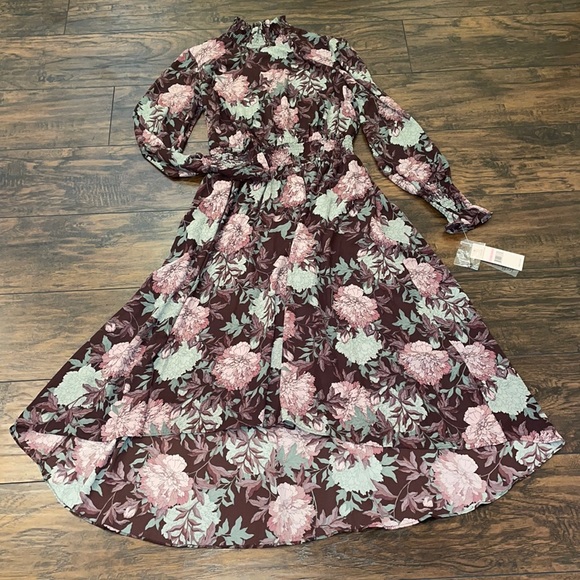 Nanette Lepore Dress Floral Smocked High Low Long Sleeve - Picture 2 of 5